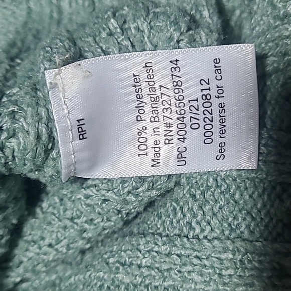 SO Striped Cable Knit Cropped Turtleneck Sweater | Green White | XS - Picture 7 of 10